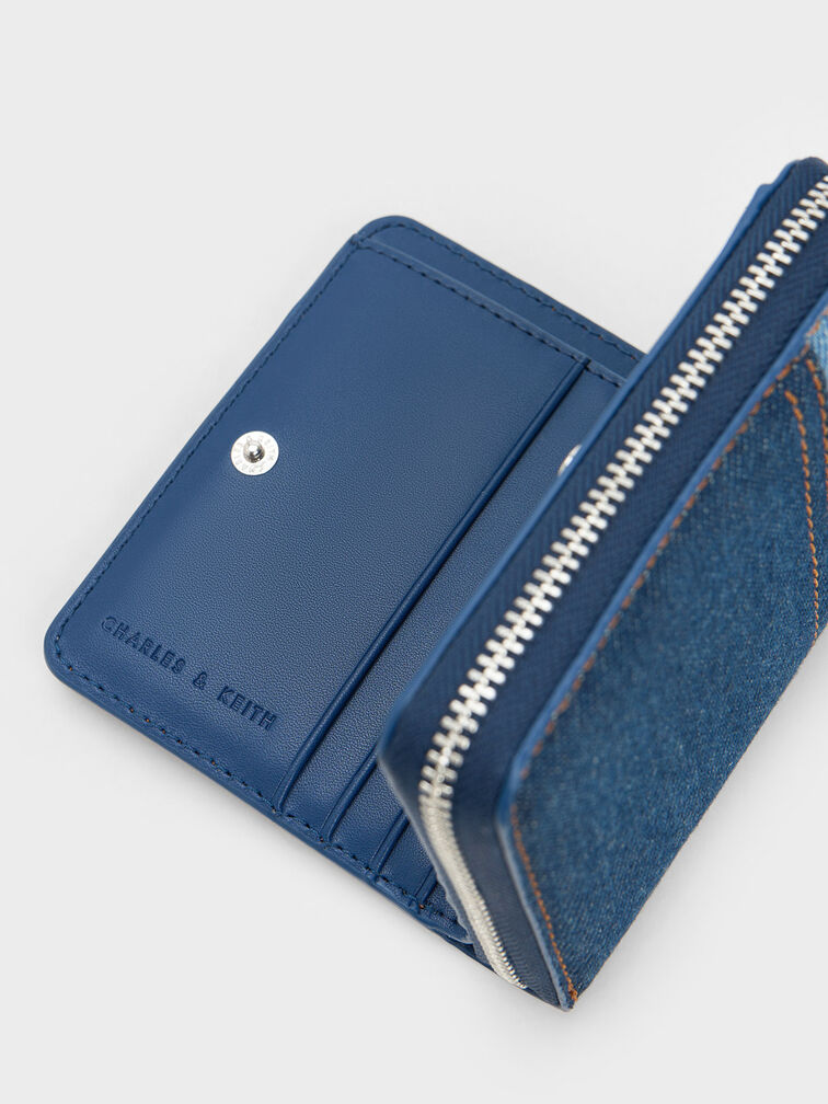 Denim Blue Anthea Contrast-Trim Denim Wallet - CHARLES & KEITH US
