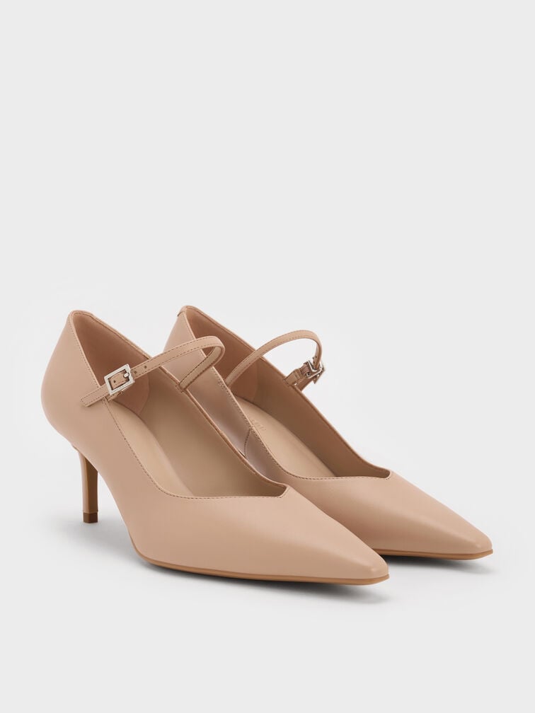 Pointed-Toe Stiletto-Heel Pumps, Nude, hi-res