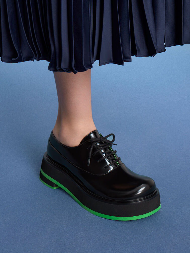 Striped Platform Oxfords, Black, hi-res