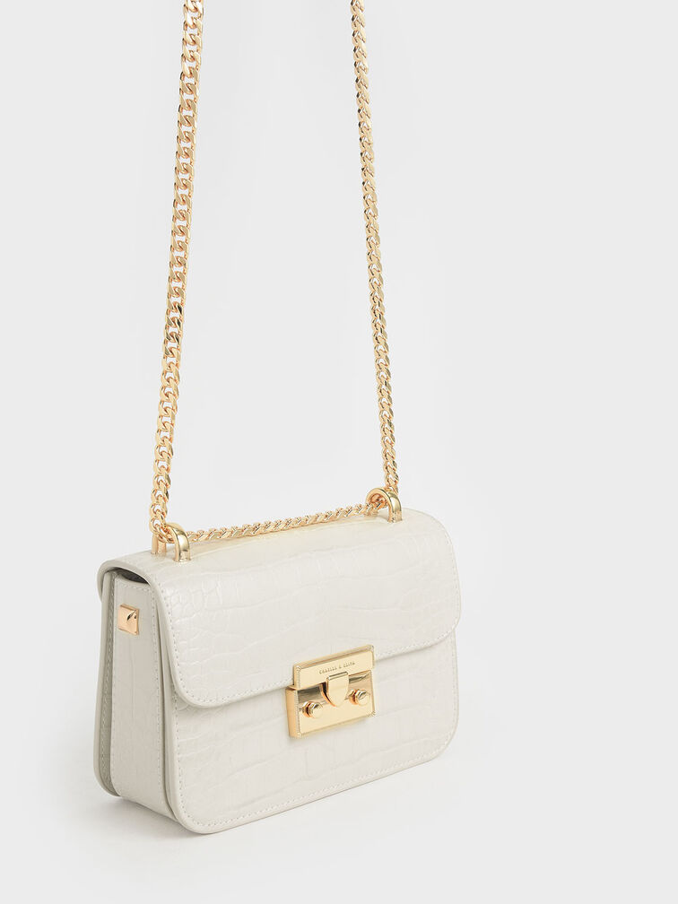 Charles & Keith - Women's Chain Strap Shoulder Bag, White, S