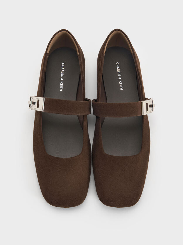 Lando Faux Suede Mary Jane Flats, Dark Brown Textured, hi-res