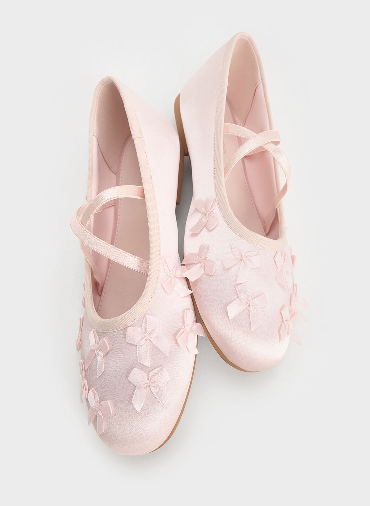 Girls' Satin Bow Crossover-Strap Ballet Flats, Blush, hi-res