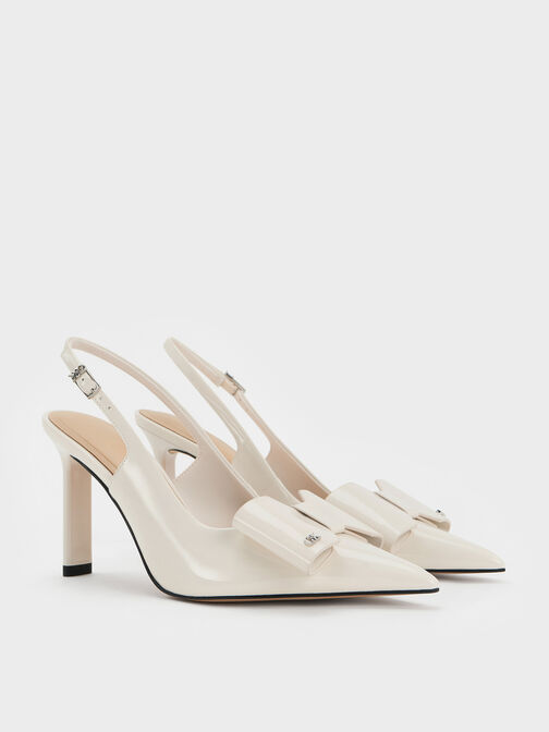 Lu Patent Leather Bow Blade-Heel Slingback Pumps, Chalk, hi-res