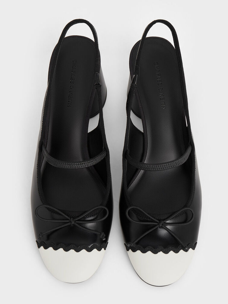 Two-Tone Bow Slingback Pumps, Black, hi-res