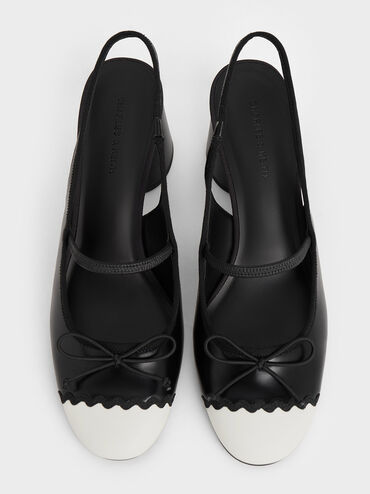 Two-Tone Bow Slingback Pumps, Black, hi-res