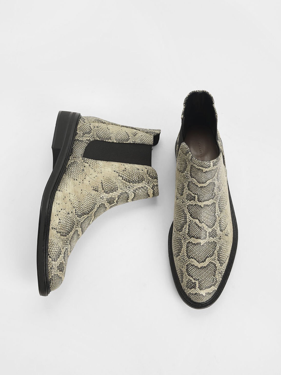 Snake Print Chelsea Boots, Grey, hi-res