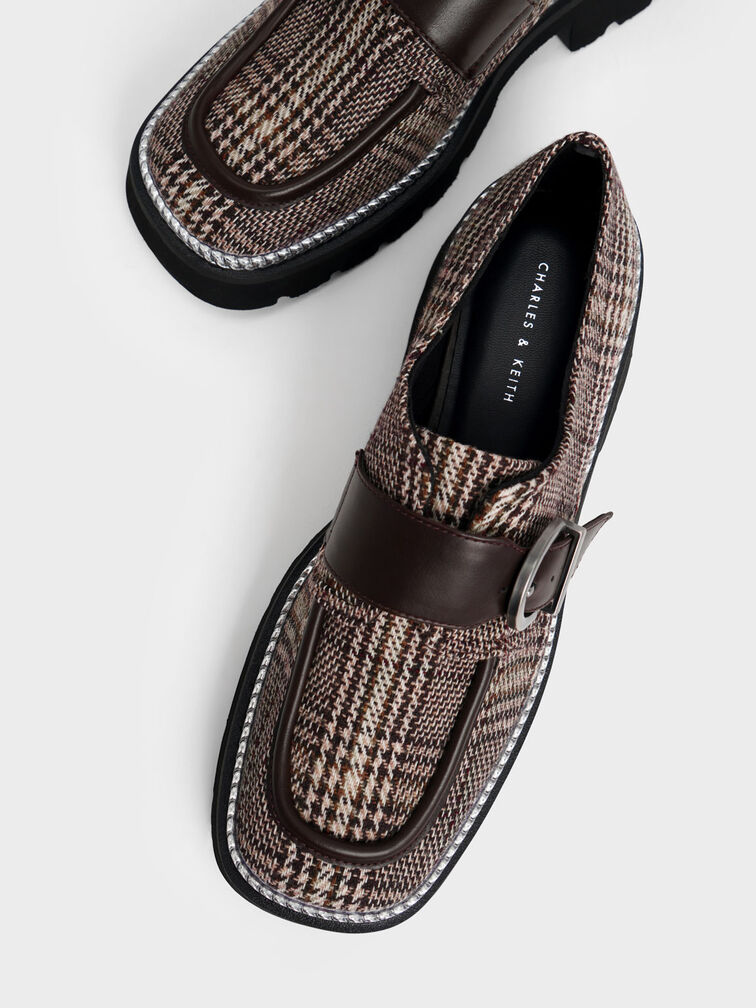 Buckled Chain-Trim Checkered Loafers, Multi, hi-res