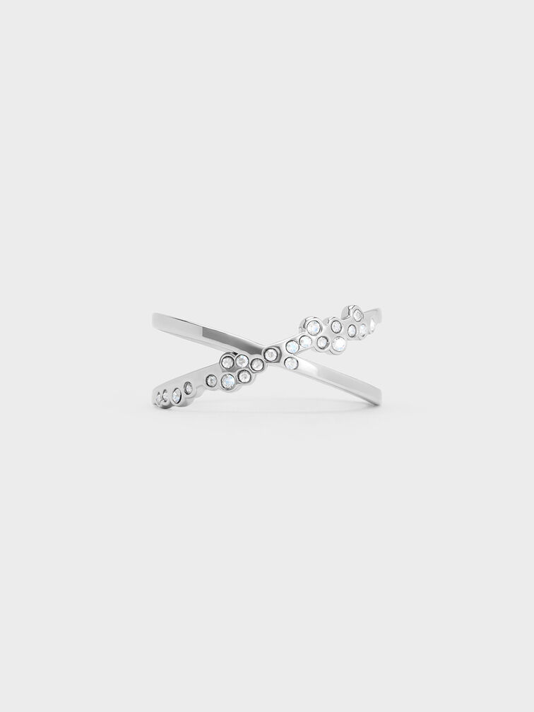 Reverie Crystal Criss-Cross Ring, Silver, hi-res