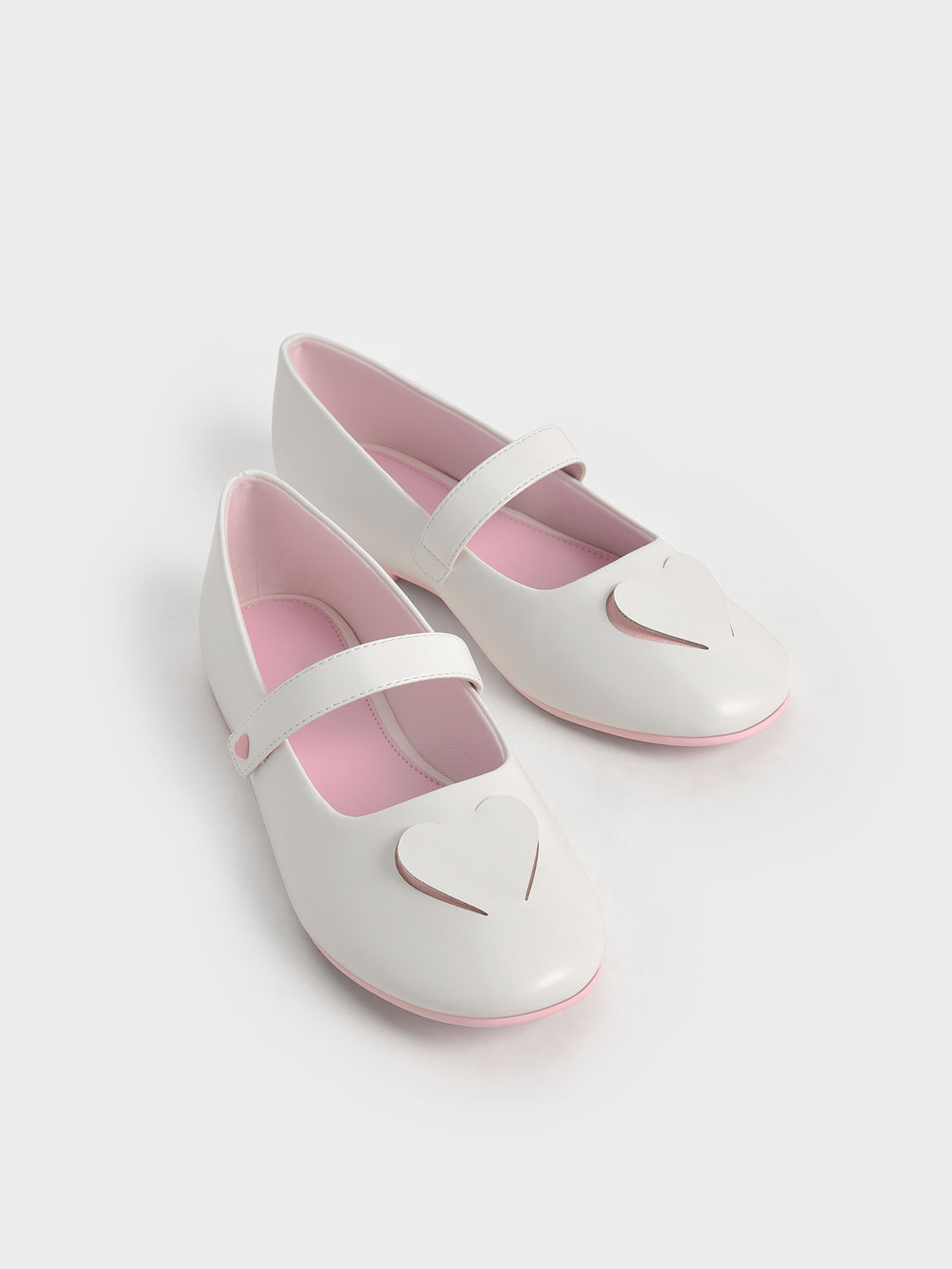 情人節限定：心型平底瑪莉珍鞋, 白色, hi-res