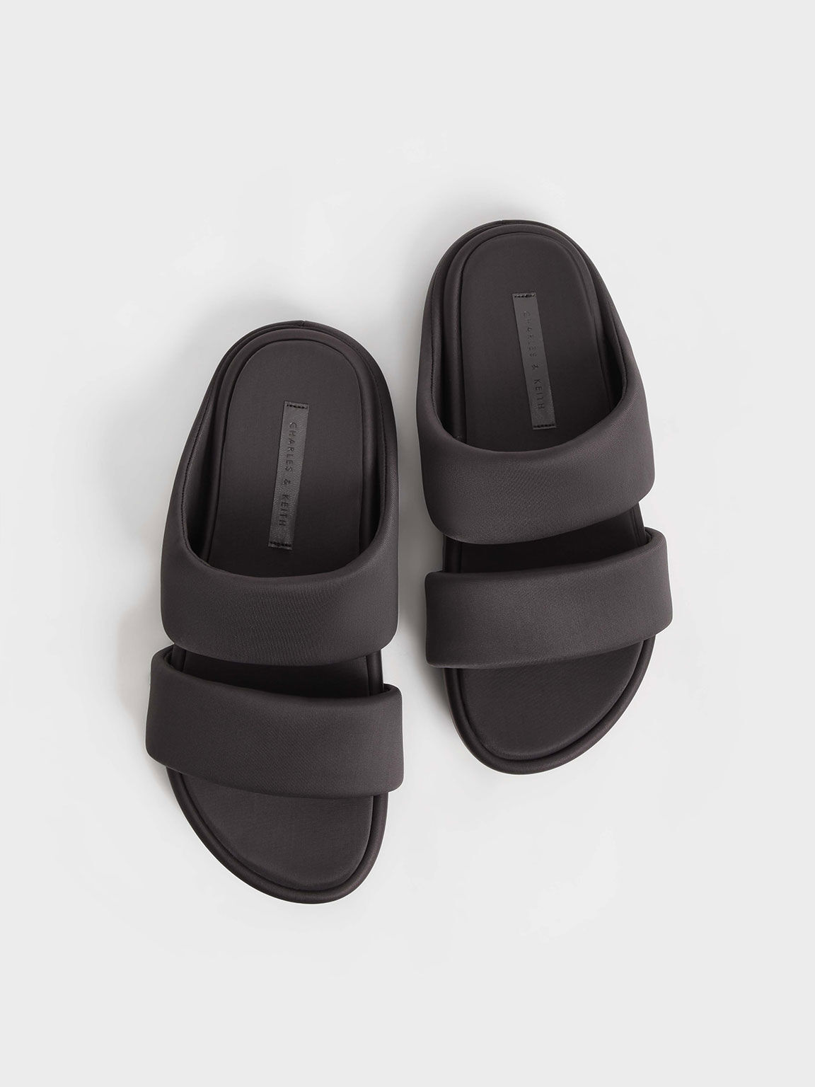 Recycled Polyester Padded Slide Sandals, Dark Grey, hi-res