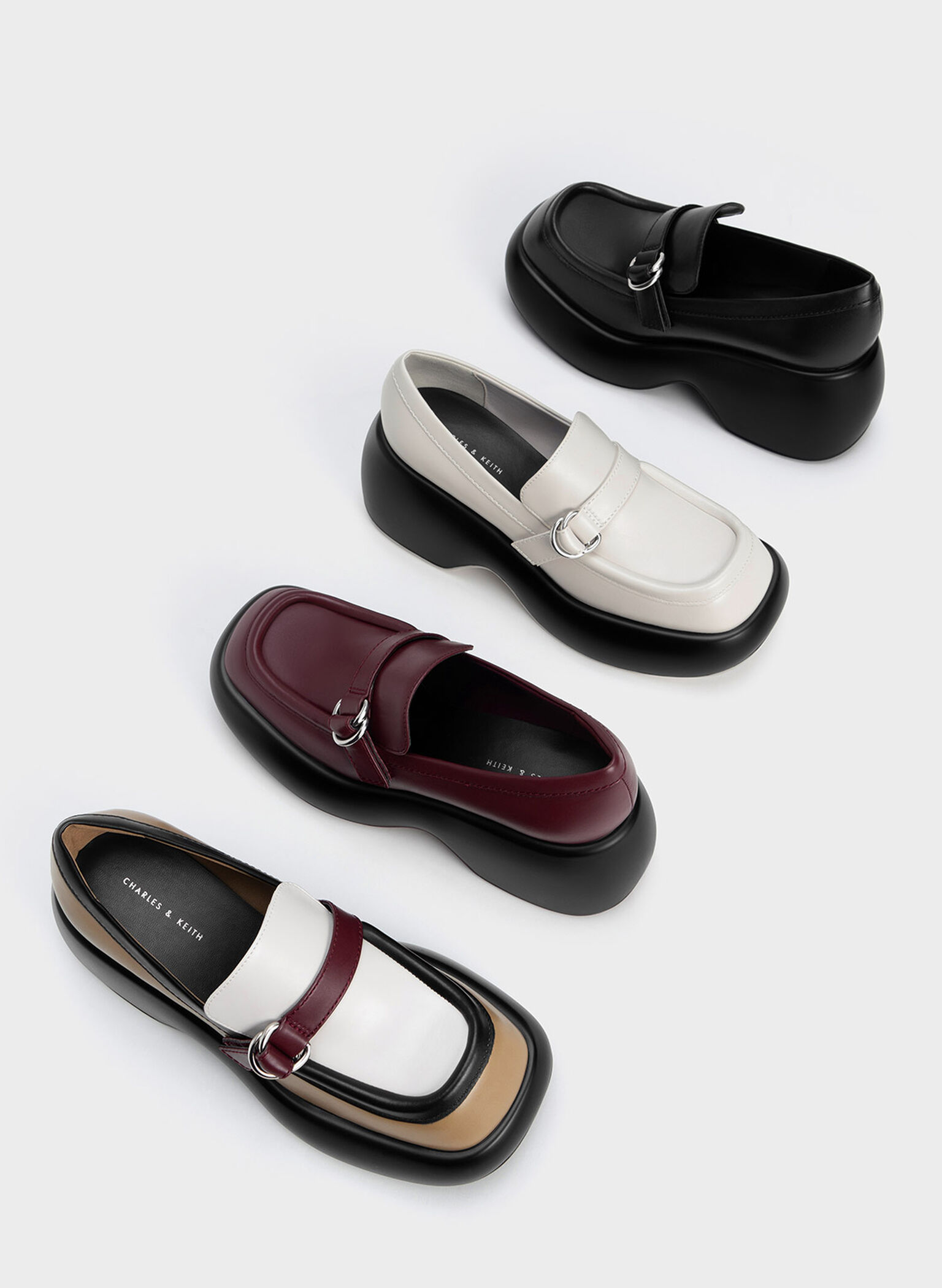 Buckled Platform Penny Loafers, Burgundy, hi-res