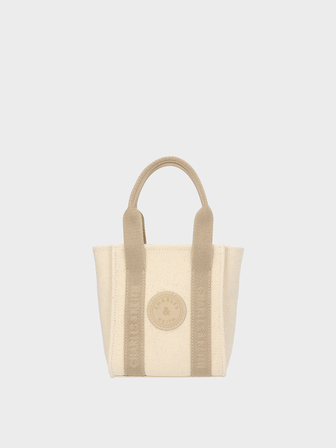 Mini Canvas Contrast-Trim Tote Bag, Taupe, hi-res