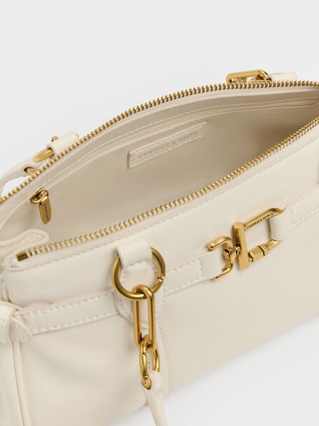 Gwynne Metallic-Accent Elongated Shoulder Bag, Cream, hi-res