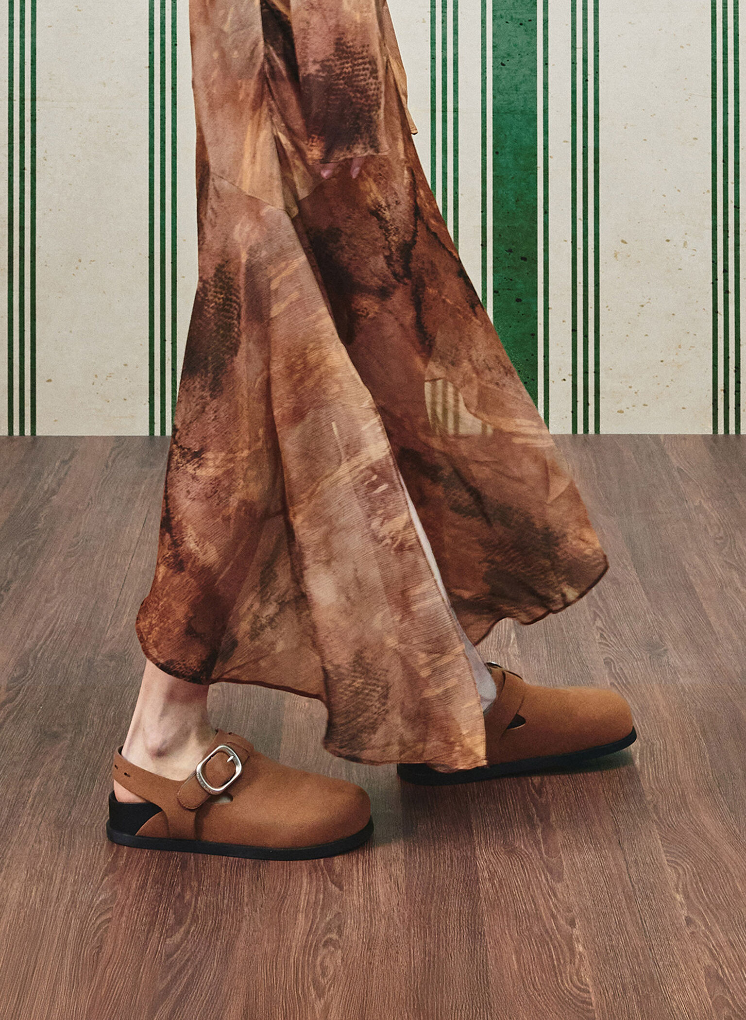 Mules slingback de ante con hebilla, Marrón, hi-res