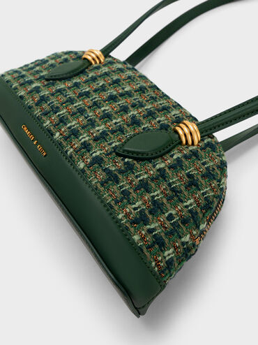 Trudy Tweed Elongated Handle Shoulder Bag, Dark Green, hi-res