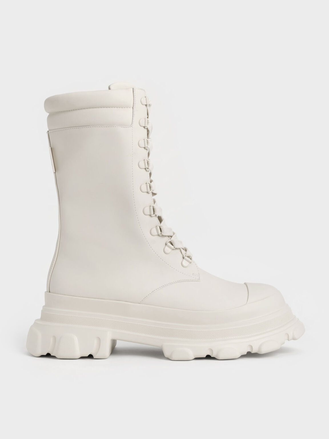 Chunky Sole Padded Combat Boots, Chalk, hi-res