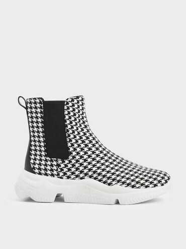 Houndstooth Print Chunky Sole Chelsea Boots, Multi, hi-res