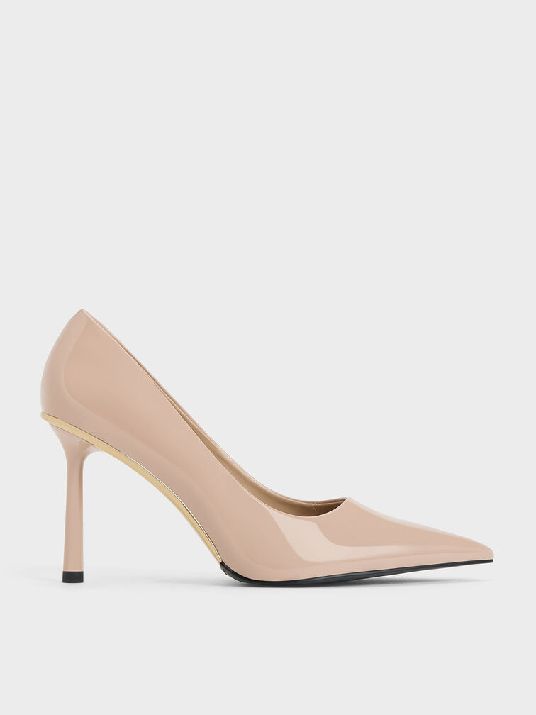 Nude Patent Pointed-Toe Stiletto Heels - CHARLES & KEITH US