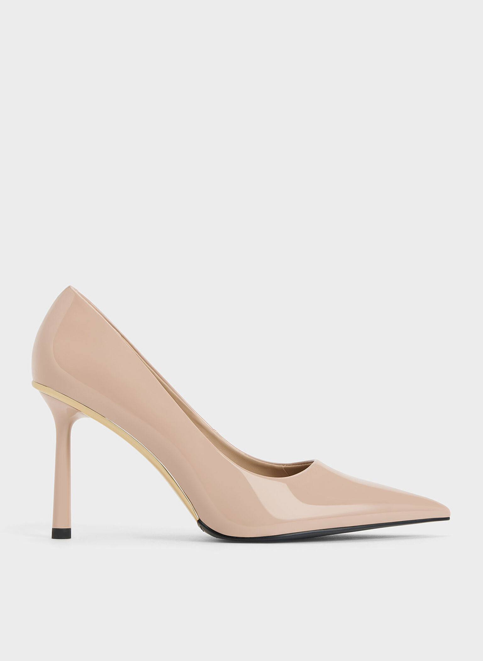 Nude Patent Pointed-Toe Stiletto Heels - CHARLES & KEITH MY