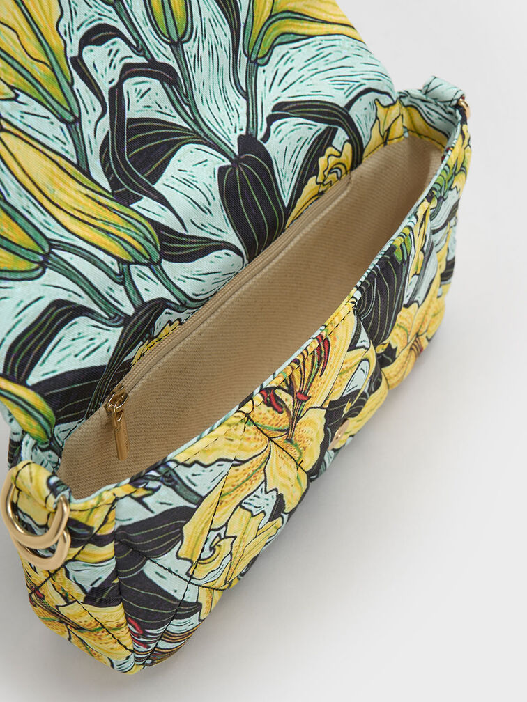 Botanical Print Fabric Wrapped Handle Bag, Blue, hi-res