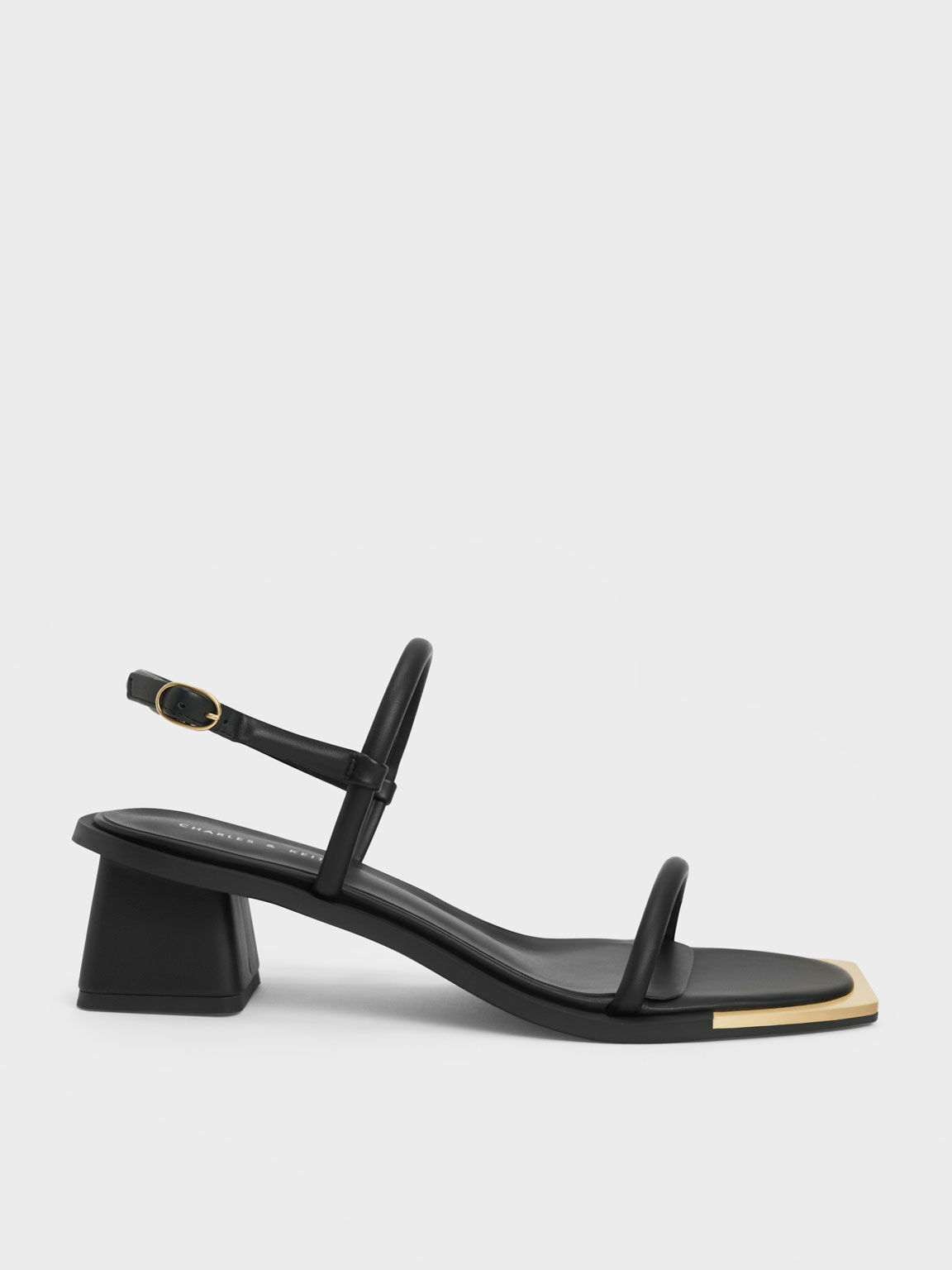 Metallic Tip Strappy Sandals, Black, hi-res