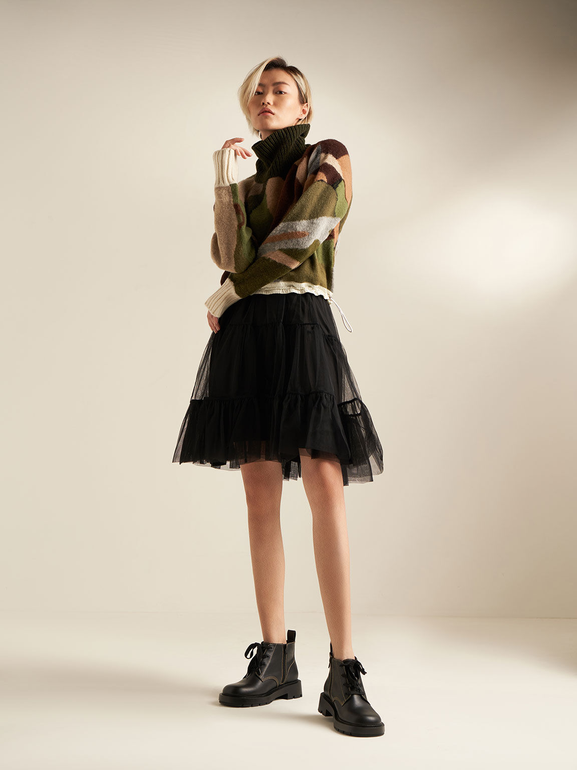 Lace-Up Ankle Boots, Black, hi-res