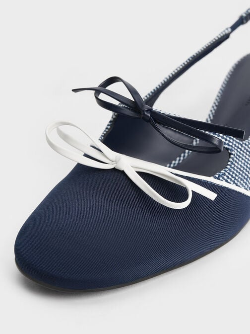 Zapatos de tacón Dorri destalonados texturizados en tos tonos con doble lazo, Azul oscuro, hi-res