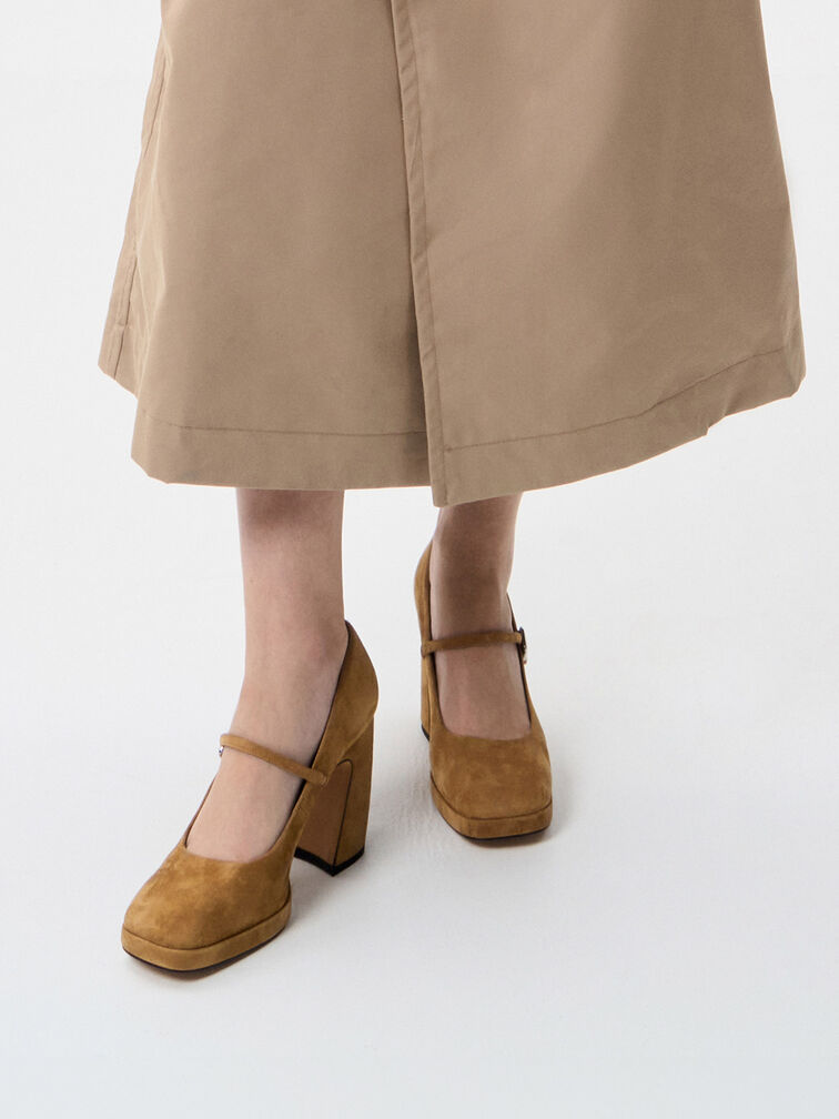 Mary Janes Jyll de ante con plataforma, Caramelo, hi-res