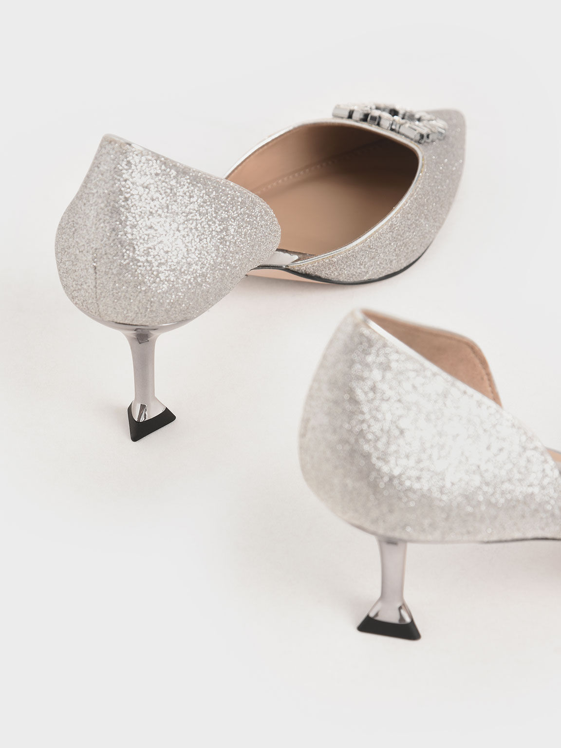 Wedding Collection: Glittered Gem-Embellished D'Orsay Pumps, Silver, hi-res