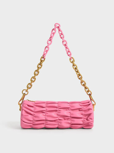 Tallulah Ruched Chain-Handle Shoulder Bag, Pink, hi-res