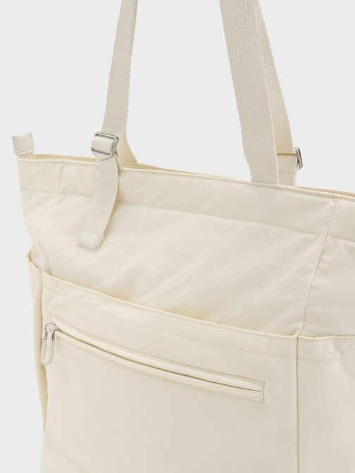 Bolso tote Soleil de nylon, Crema, hi-res