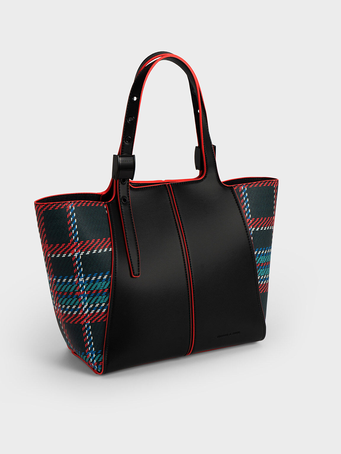 Altea Check-Print Tote Bag, Black Textured, hi-res