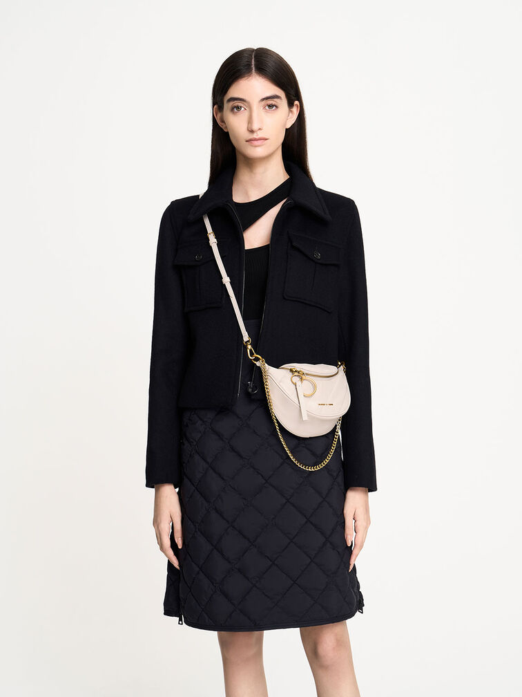 Black Philomena Wrinkled-Effect Half-Moon Crossbody Bag - CHARLES & KEITH US