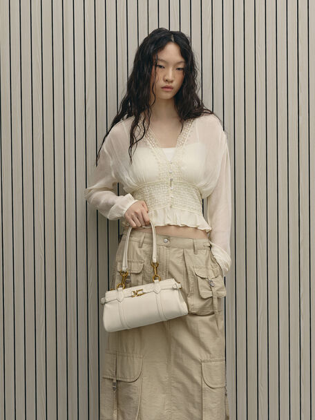 Gwynne Metallic-Accent Elongated Shoulder Bag, Cream, hi-res