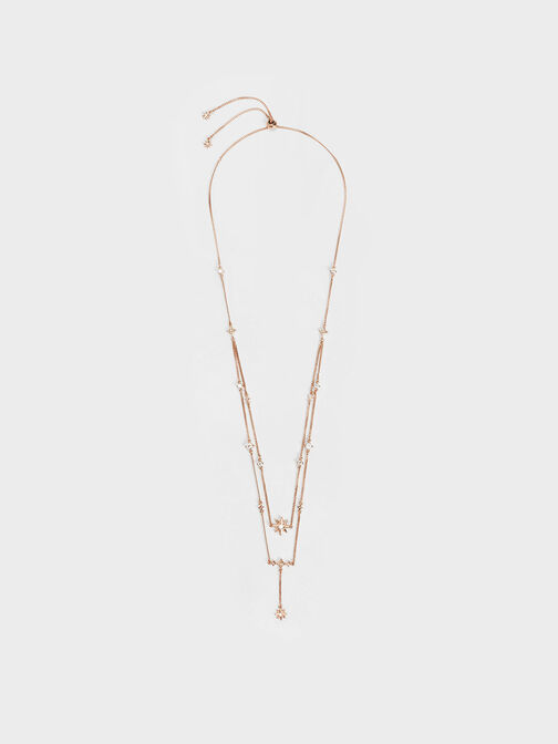 Star Motif Crystal-Embellished Double Necklace, Rose Gold, hi-res