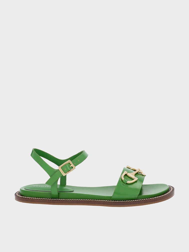 Horsebit Back Strap Sandals, Green, hi-res