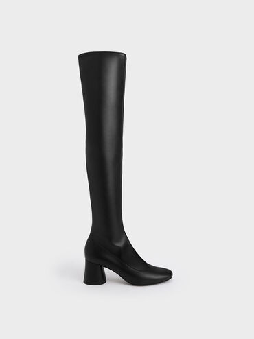 Cylindrical Heel Thigh-High Boots, Black, hi-res