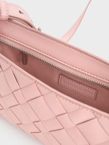 Bolso de hombro entrelazado alargado Ivette, Rosa pálido, hi-res