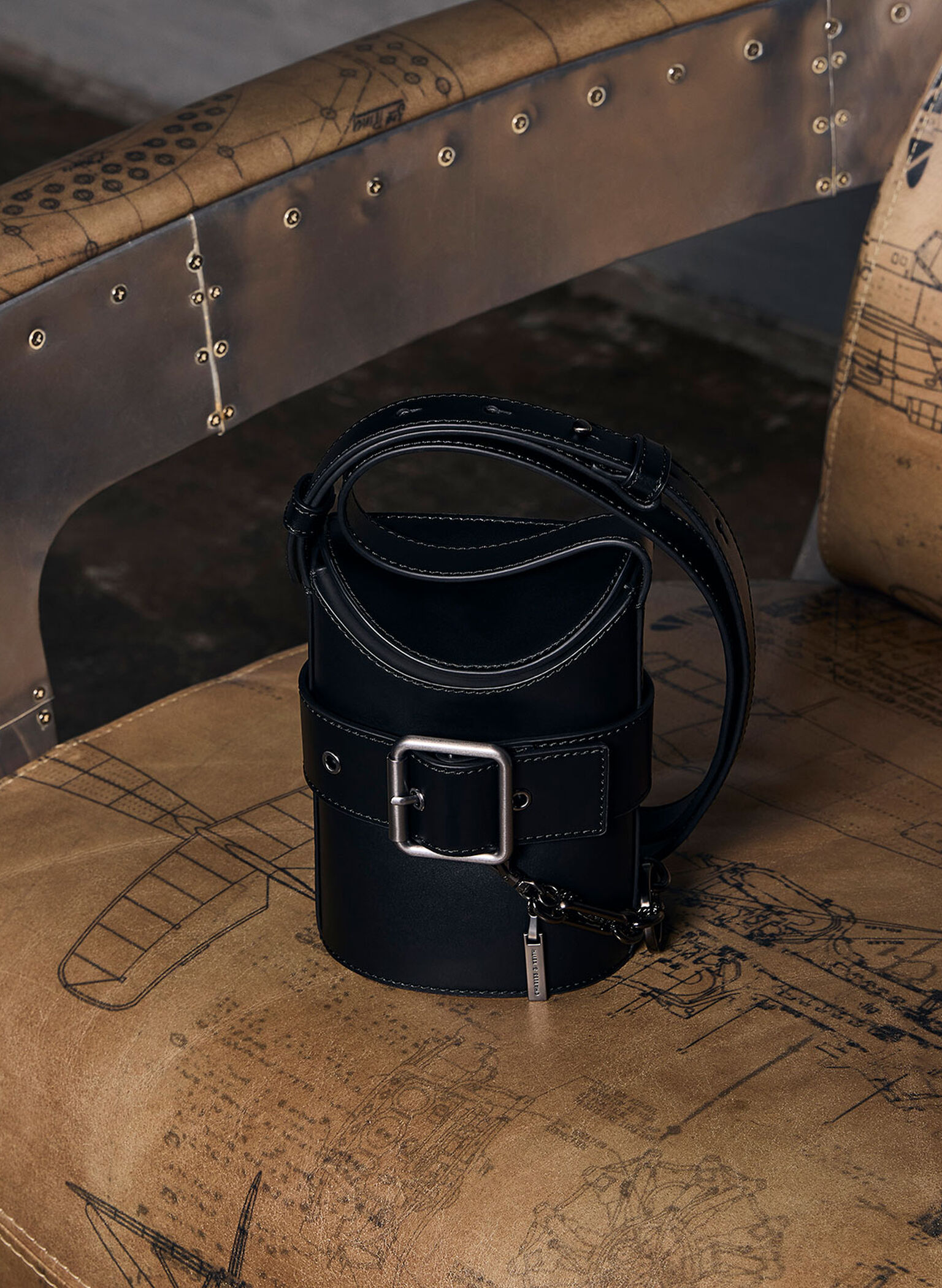 Jules Leather Belted Bucket Bag, Black, hi-res