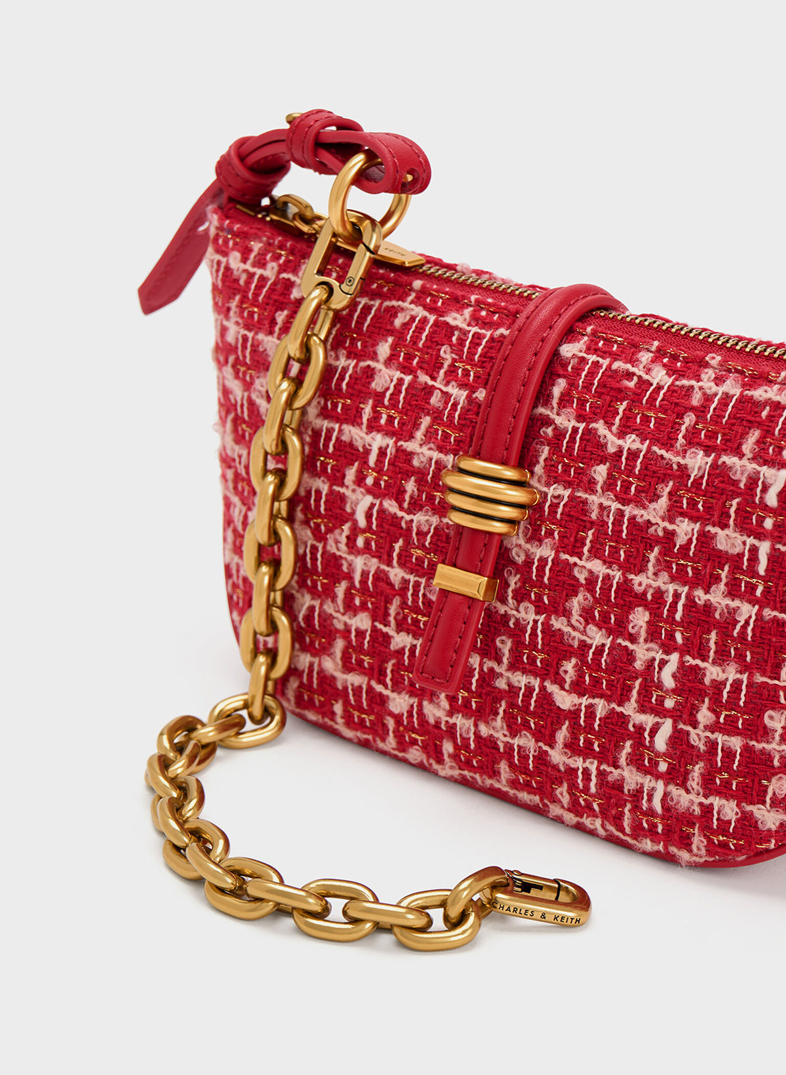 Trudy Tweed Belted Geometric Bag, Red, hi-res