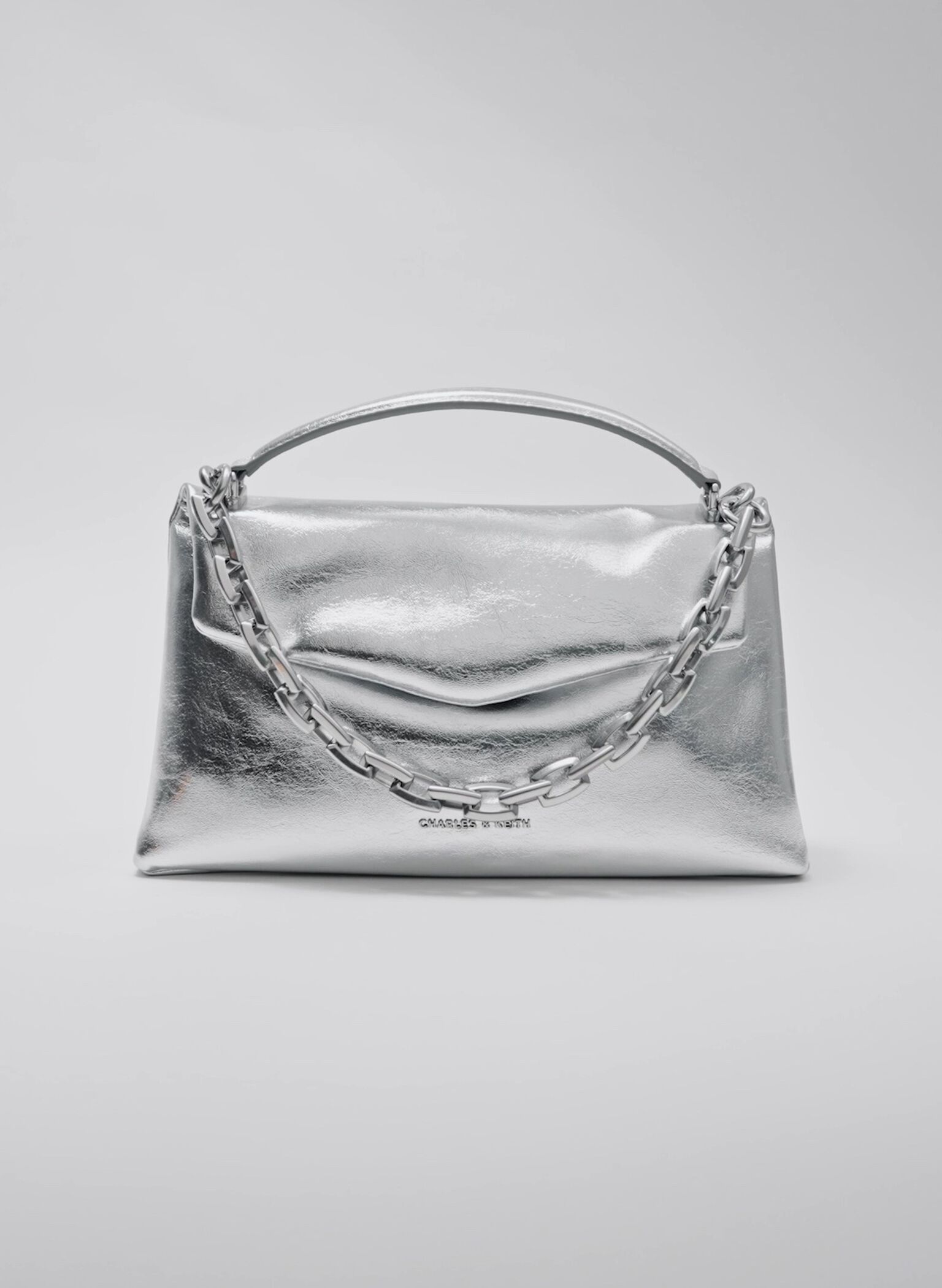 Andromeda Metallic Chunky-Chain Top Handle Bag, Silver, hi-res