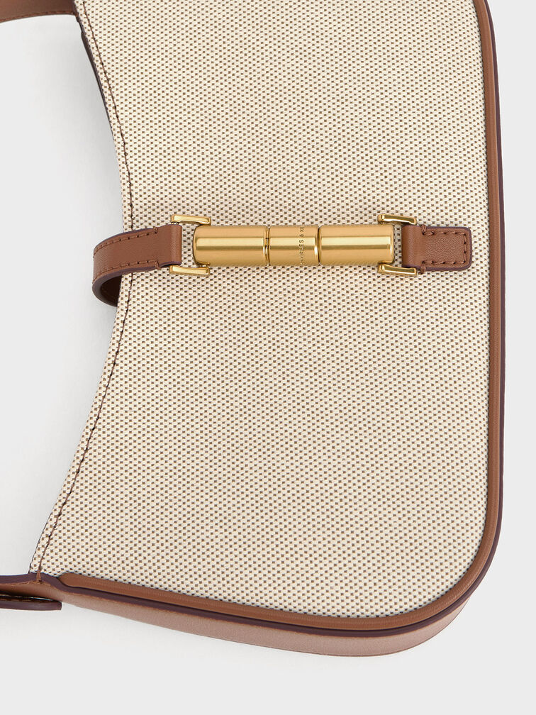 Cesia Canvas Metallic Accent Shoulder Bag, Chocolate, hi-res