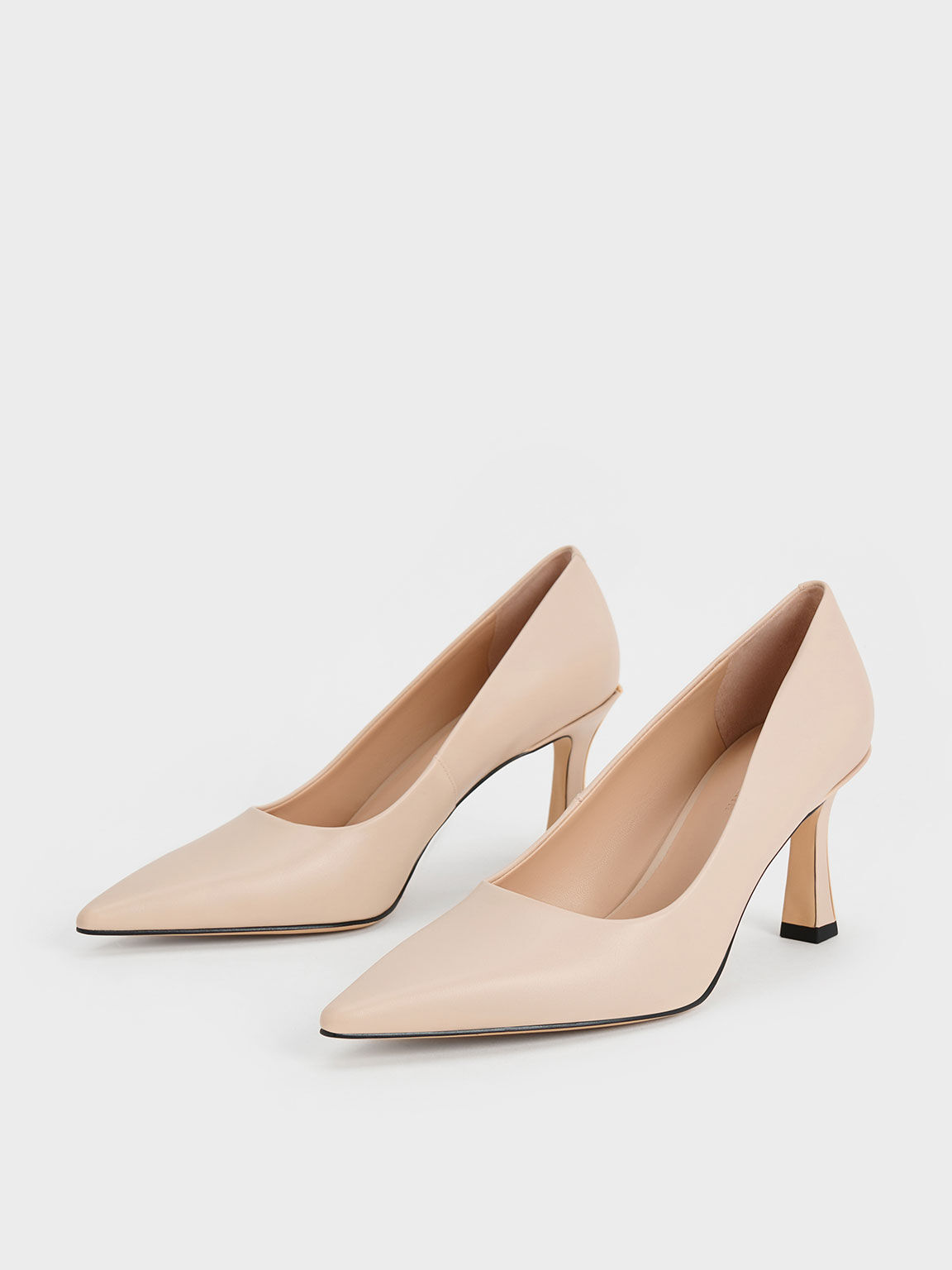 Flared Heel Pointed Toe Pumps Nude