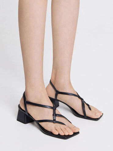 Asymmetric Interwoven Thong Sandals, Black, hi-res