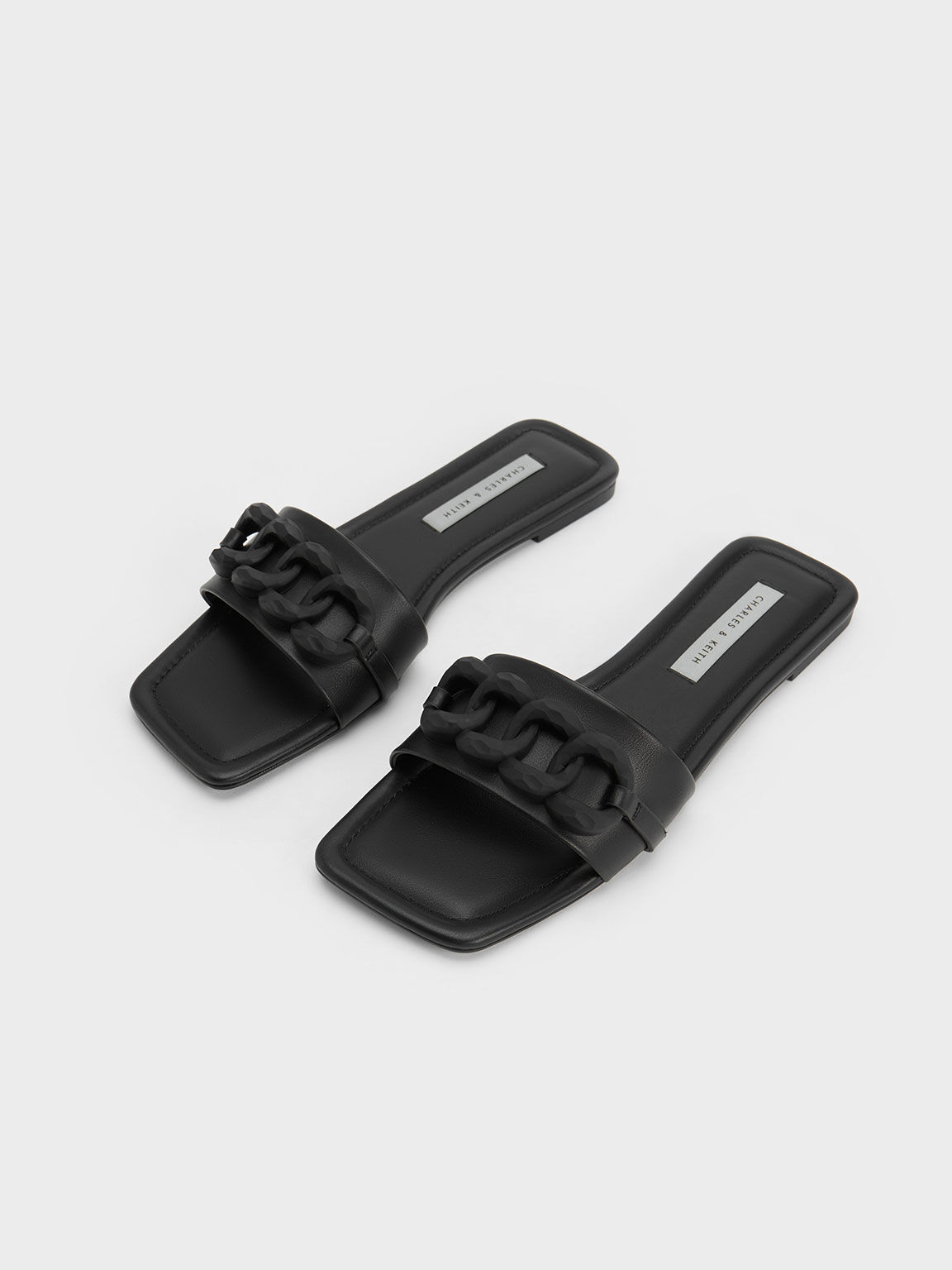 Chunky Chain-Link Slide Sandals, Black, hi-res