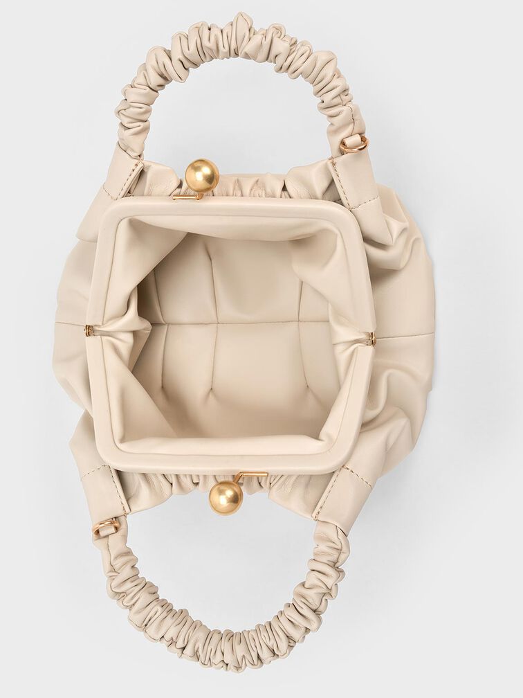 Eve Ruched-Handle Trapeze Bag, Beige, hi-res