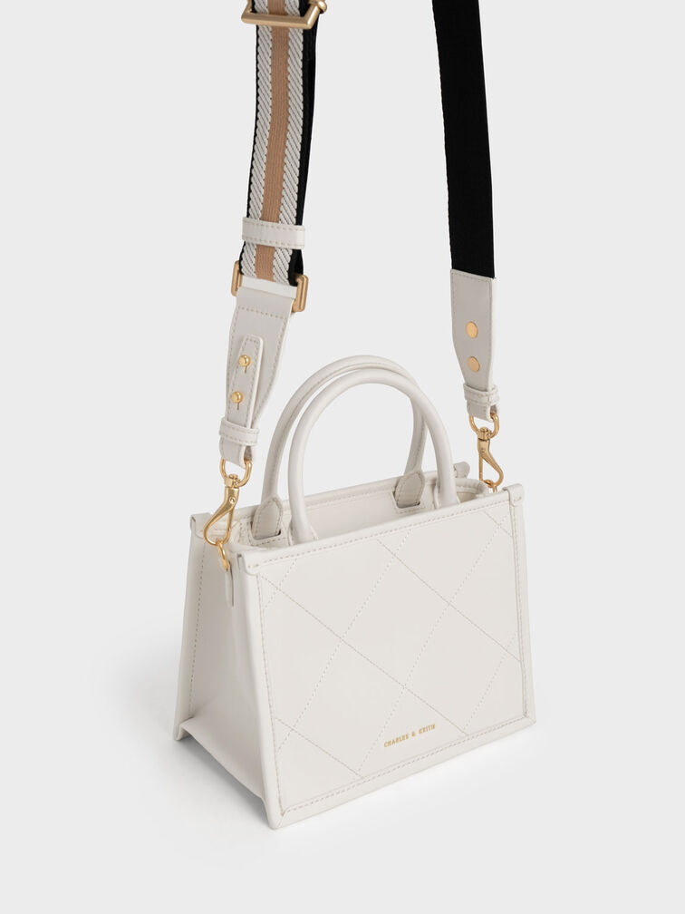 Bolso tote acolchado con doble asa Celia, Blanco, hi-res