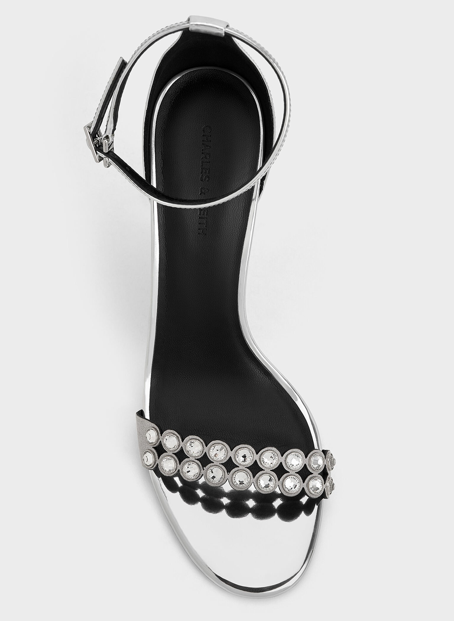 Metallic Crystal-Embellished Heeled Ankle-Strap Sandals, Silver, hi-res