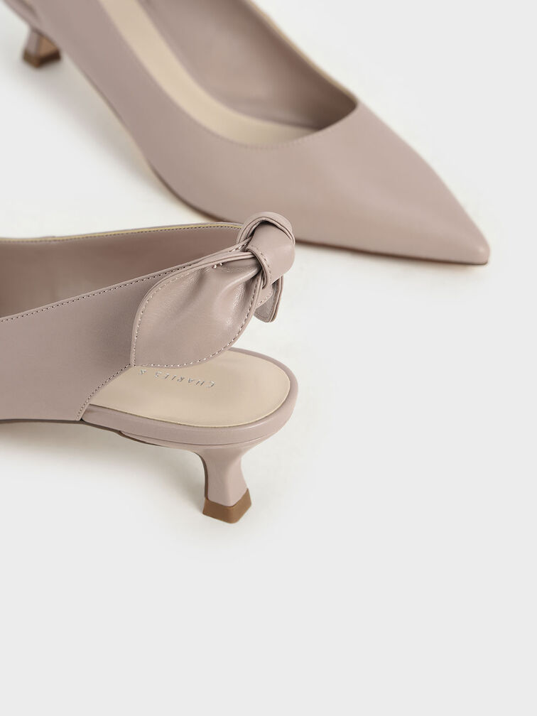 Bow Slingback Pumps, Pink, hi-res