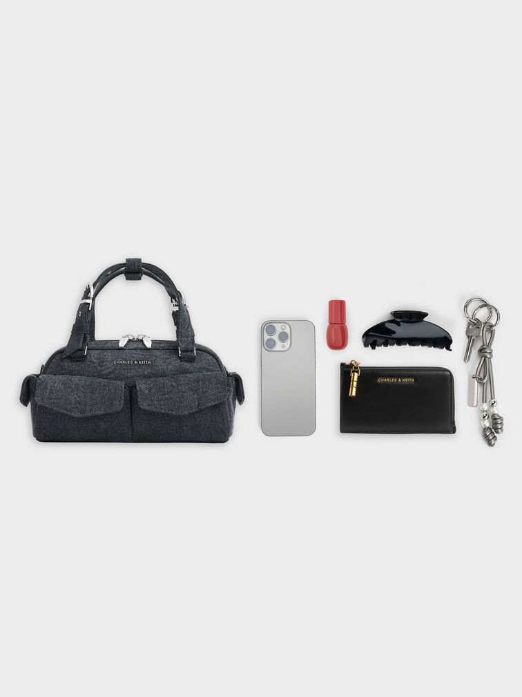 Sac bowling Rachel multi-poches en jean, Bleu Denim, hi-res